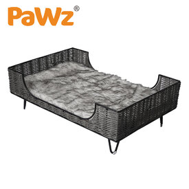 Rattan Cat and Small Dog Enclosed Pet Bed Puppy House with Soft Cushion