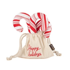 PLAY Christmas Holiday Classic Plush & Squeaker Dog Toy - Cheerful Candy Canes