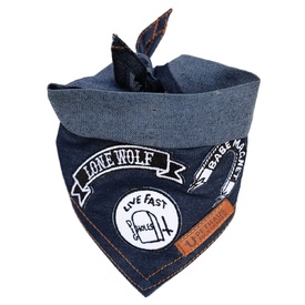 Pethaus Australia Lone Wolf 3-Patch Denim Pet Bandana for Cats & Dogs