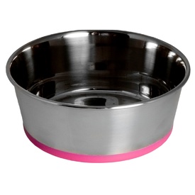 Rogz Slurp Stainless Steel Pet Bowl with Non-Slip Silicone Base in Pink