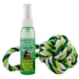 Tropiclean Fresh Breath Liquid 118ml + Floss RopeBall for Dog Teeth