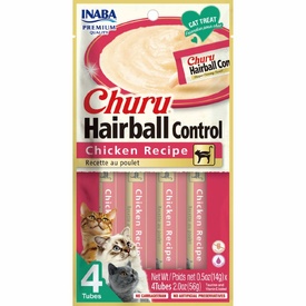 Inaba Cat Churu Meal Topper Treat - Hairball Control Creamy Chicken Recipe 24 x 14g Tubes