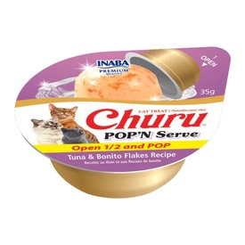 Inaba Cat Churu Pop'N Serve Treat or Meal Topper Tuna & Bonito Flakes 8 x 35g Cups