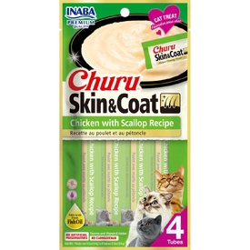 Inaba Cat Churu Meal Topper Treat - Skin & Coat Creamy Chicken & Scallop Recipe 24 x 14g Tubes