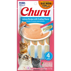 Inaba Cat Churu Meal Topper Treat - Creamy Salmon & Scallop Recipe 24 x 14g Tubes
