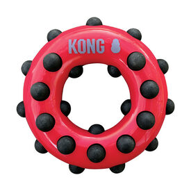 3 x KONG Dotz Circle - Textured Donut Shaped Rubber Squeaker Dog Toy - Small