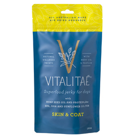 Vitalitae Superfood & Hemp Oil Dog Treats - Skin & Coat Jerky - 150g