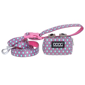 Doog Walkie Pouch Leash Attachment Poo Bag Holder with 20 Bags - Luna - Pink with Droplets