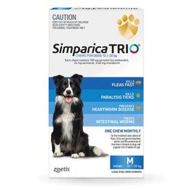 Simparica Trio Flea, Tick & Heartworm Chew for Medium Dogs 10.1-20kg