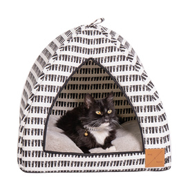 Mog & Bone Cat Igloo Bed with Fleecy Cushion - Black & White Mosaic