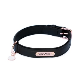 Zippy Paws Leather Dog Collar with Rose Gold Buckle - Black