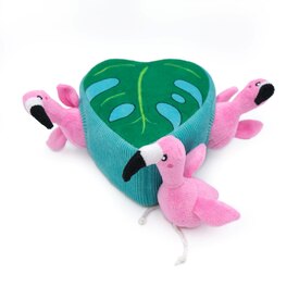 Zippy Paws Zippy Burrow Interactive Dog Toy - 3 Flamingos in Monstera Leaf
