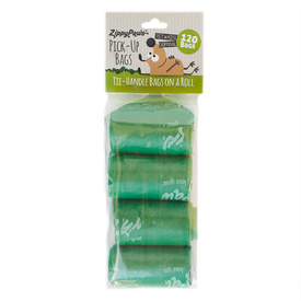 Zippy Paws Dog Poop Pick-Up Bags with Handles - Green Unscented - 120 bags