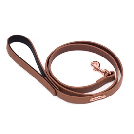 Zippy Paws Leather Dog Lead with Rose Gold Details - Brown