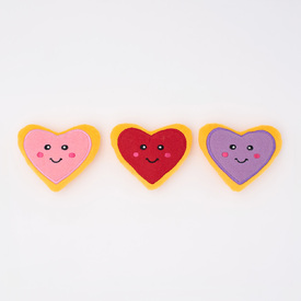 Zippy Paws Valentine's Miniz Plush Squeaker Dog Toys - 3-Pack of Heart Cookies