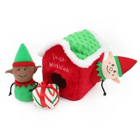 Zippy Paws Holiday Burrow Dog Toy - Santa's Workshop + 3 Squeaker Toys