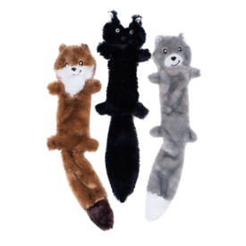 Zippy Paws Skinny Peltz No Stuffing Squeaker Dog Toy-  Weasel, Skunk & Wolf 3-Pack