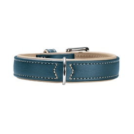 HUNTER Canadian Elk Leather Dog Collar with Buckle - "Petrol" Blue & Beige