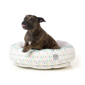 Fuzzyard Plush Round Reversible Dog Bed - Ahoy with Anchors!