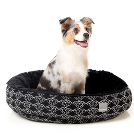 Fuzzyard Plush Round Reversible Dog Bed - Black Diamond