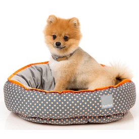 Fuzzyard Plush Round Reversible Dog Bed - Tahiti Grey with Orange Spots