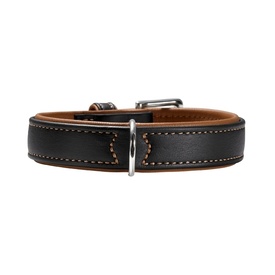 HUNTER Canadian Elk Leather Dog Collar with Buckle - Black & Cognac