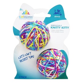 Knitty Kitty Irresistable and Safe Balls of Wool with Rattle for Cats 2-Pack