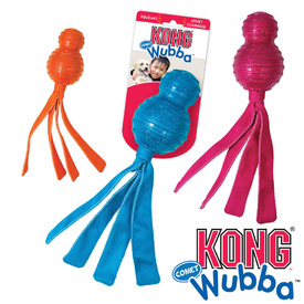 KONG Wubba Comet Dog Toy with Protective Rubber and Long Floppy Tails