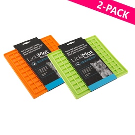 Lickimat Playdate Slow Food Licking Mat for Dogs - Special Duo Green & Orange Pack