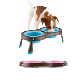 PopWare Elevated Pet Feeder with Double Collapsible Bowls