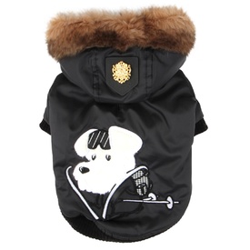 Puppia Alpine Waterproof Dog Jacket with Removable Faux Fur Hood - Black