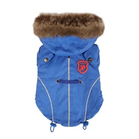 Puppia Fargo Lightweight Dog Jacket with Faux Fur Hood - Royal Blue