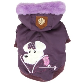 Puppia Alpine Waterproof Dog Jacket with Removable Faux Fur Hood - Purple