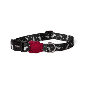 Zee Dog Adjustable Dog Collar - Flash Black & White Lightning Bolts