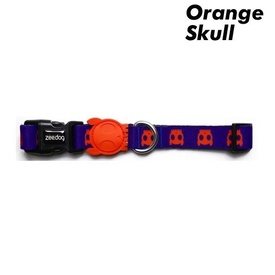 Zee Dog Adjustable Dog Collar - Blue & Orange Skulls