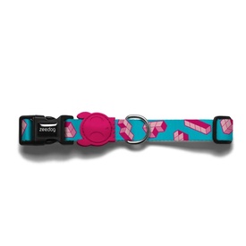 Zee Dog Adjustable Dog Collar - Pink & Blue Tetris
