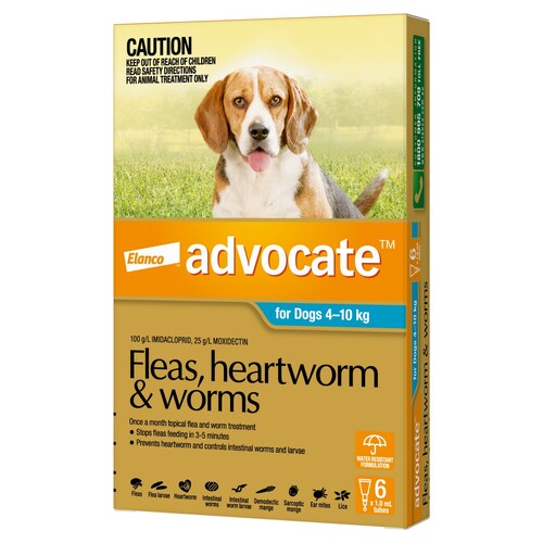 Advocate for Dogs - 6 Pack - Treats Fleas & Worms for Dogs 4-10kg - 6pk main image