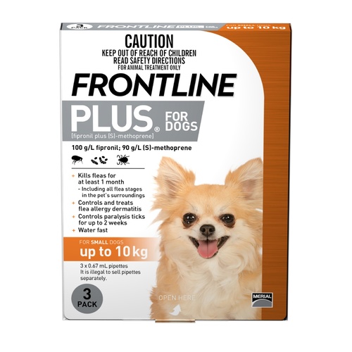 Frontline Plus Flea & Tick Protection for Dogs up to 10kg - 3 Pack main image