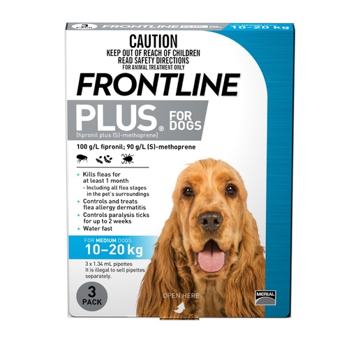 Frontline Plus Flea & Tick Protection for Dogs 10-20kg - 3 Pack main image