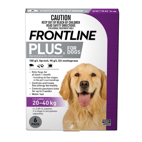 Frontline Plus Flea & Tick Treatment for Dogs 20-40kg - 6 Pack main image