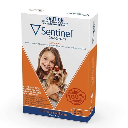 Sentinel Spectrum Flea, Heartworm & Intestinal Wormer - Dogs up to 4kg - 6-Pack main image