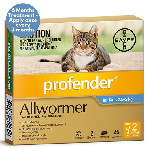 Profender Spot-on Intestinal Allwormer for Cats 2.5kg to 5kg - Blue 2-Pack main image