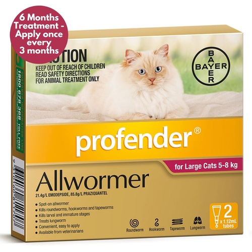 Profender Spot-on Intestinal Allwormer for Cats 5-8kg - Red 2 pack main image