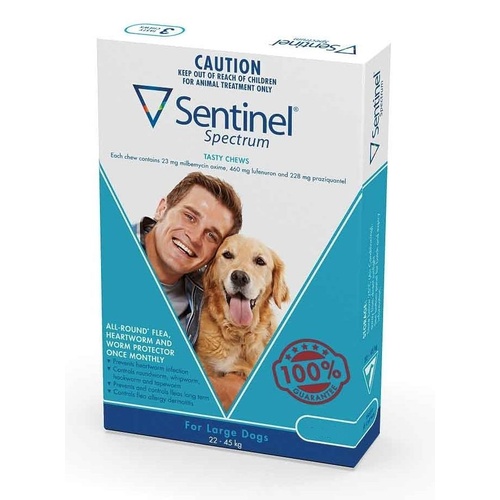 Sentinel Spectrum Flea, Heartworm & Intestinal Wormer - Large Dogs 22-45kg - 3-Pack (Blue main image
