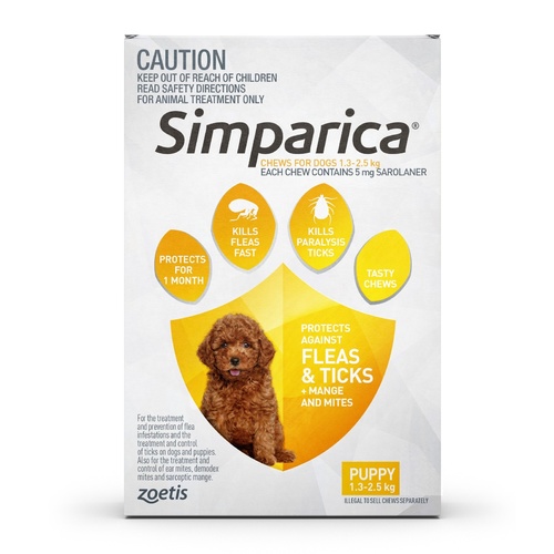 Simparica Flea & Tick Tablets for Puppy Dogs 1.3-2.5kg - 3-Pack main image