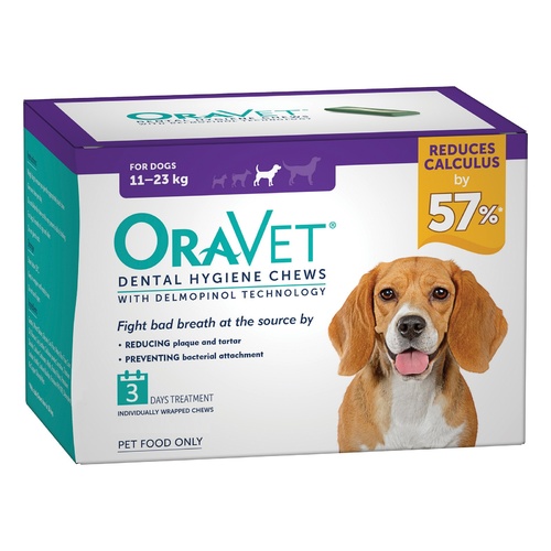Oravet Plaque & Tartar Control Chews for Medium Dogs 11-23kg - 3-pack main image
