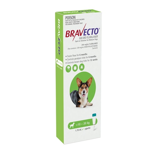 Bravecto Spot-on Flea & Tick Treatment for Dogs 10-20kg - Protects up to 6 Months main image