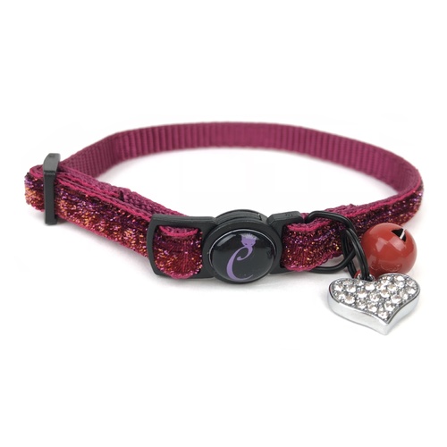Cattitude Ruby Sparkle Cat Collar with Breakaway Safety Clip, Bell & Diamante Heart main image