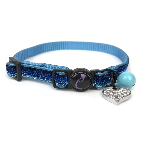 Cattitude Sapphire Sparkle Cat Collar with Breakaway Safety Clip, Bell & Diamante Heart main image