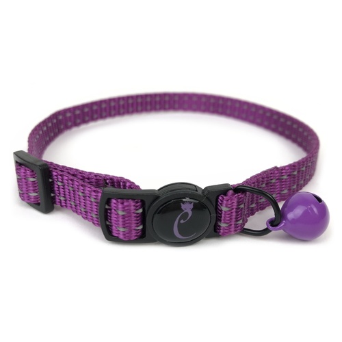Cattitude Classic Reflective Cat Collar with Breakaway Safety Clip & Bell - Purple main image